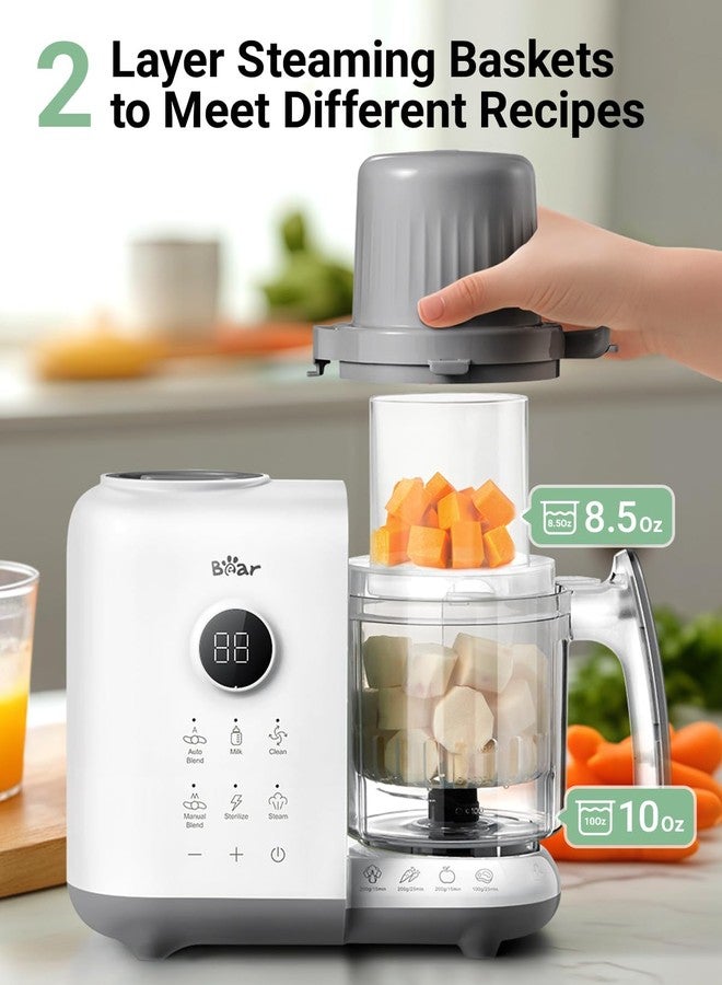 Bear Baby Food Maker with 18.5oz Dual-Layer Steam Baskets, OneStep Baby Food Processor Steamer Puree Blender Grinder Mills, Auto Cooking Grinding&Sterili-zing for Healthy Homemade Baby Food, BPA-Free - Image 3